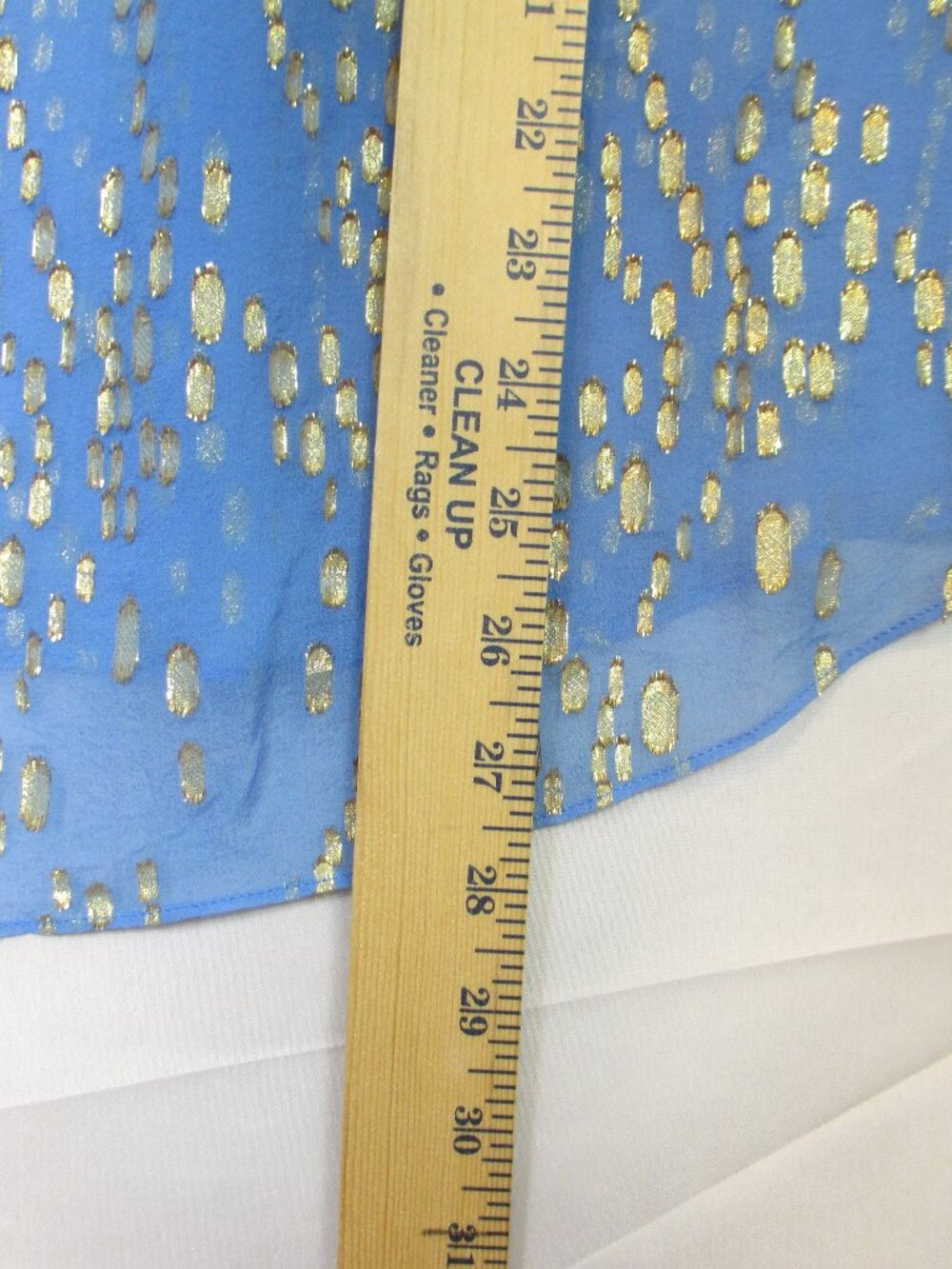 Lilly Pulitzer Colby Silk Blend Gold Metallic Dot V-Neck Blouse Sheer Blue Sz M - Picture 9 of 9